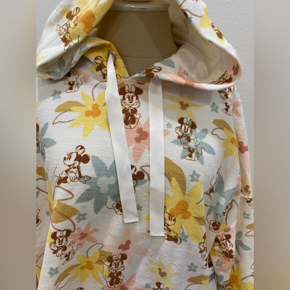 DISNEY PARKS Minnie Mouse Womens Spring Floral Hoodie Pull Over Sweatshirt NWT - Picture 2 of 5